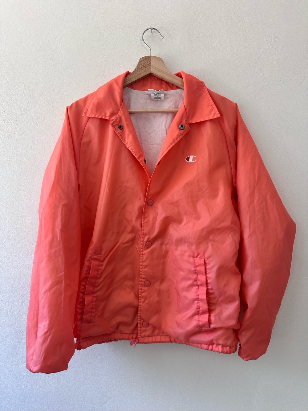 Champion Coral-Orange Coach Jacket with Embroidered Logo